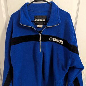 Yamaha Blue Fleece Pullover Half-Zip Jacket Logo Stripe With Pockets